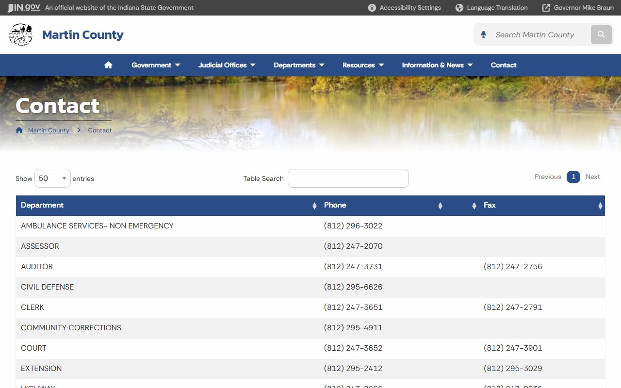Martin County Security Center contact directory for jail and court offices