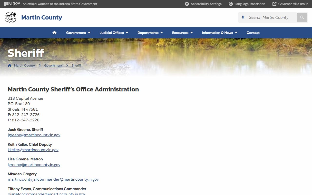Martin County Security Center sheriff contact page for inmate lookup